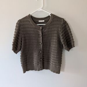 Olive Green neuflora Short Sleeve Cotton Knit Sweater